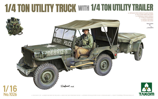 1/4 Ton Utility Truck with 1/4 Ton Utility Trailer 1/16 Takom