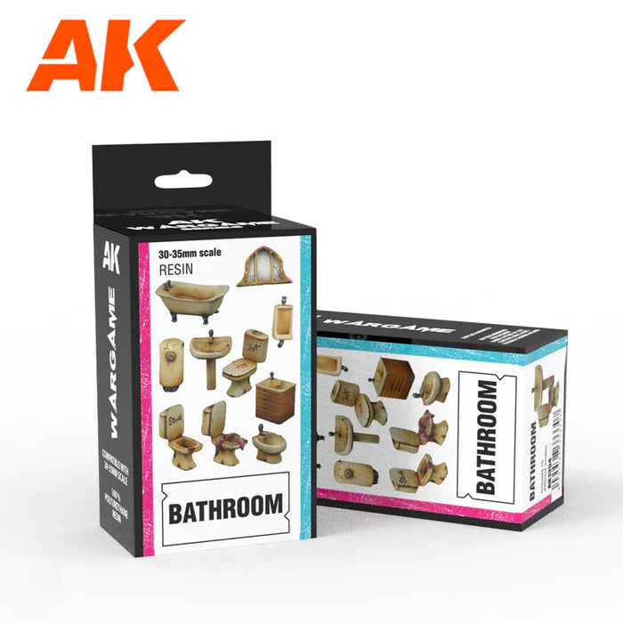 AK Interactive Bathroom Wargame Set 100% Polyurethane Resin Compatible With 30-35MM Scale AKI1354